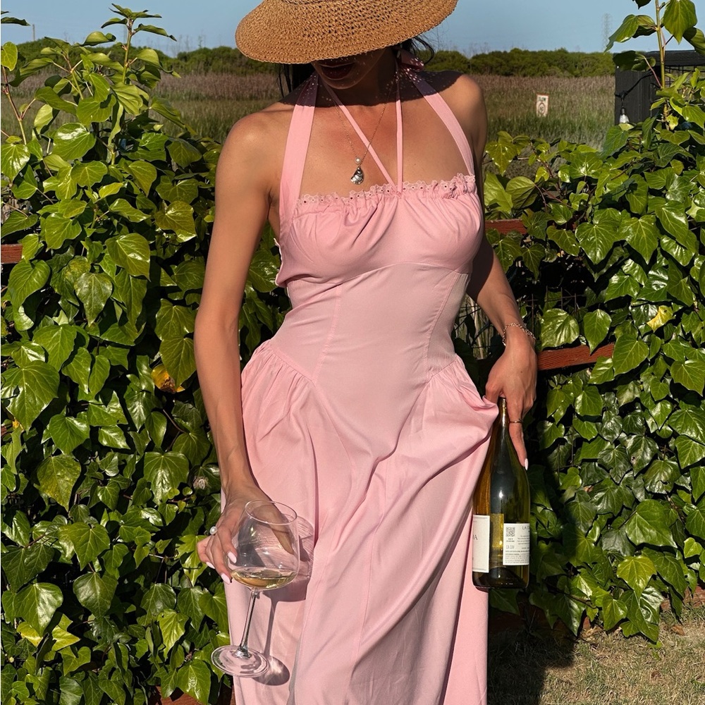 RIHOAS Pink Halter Maxi Sundress